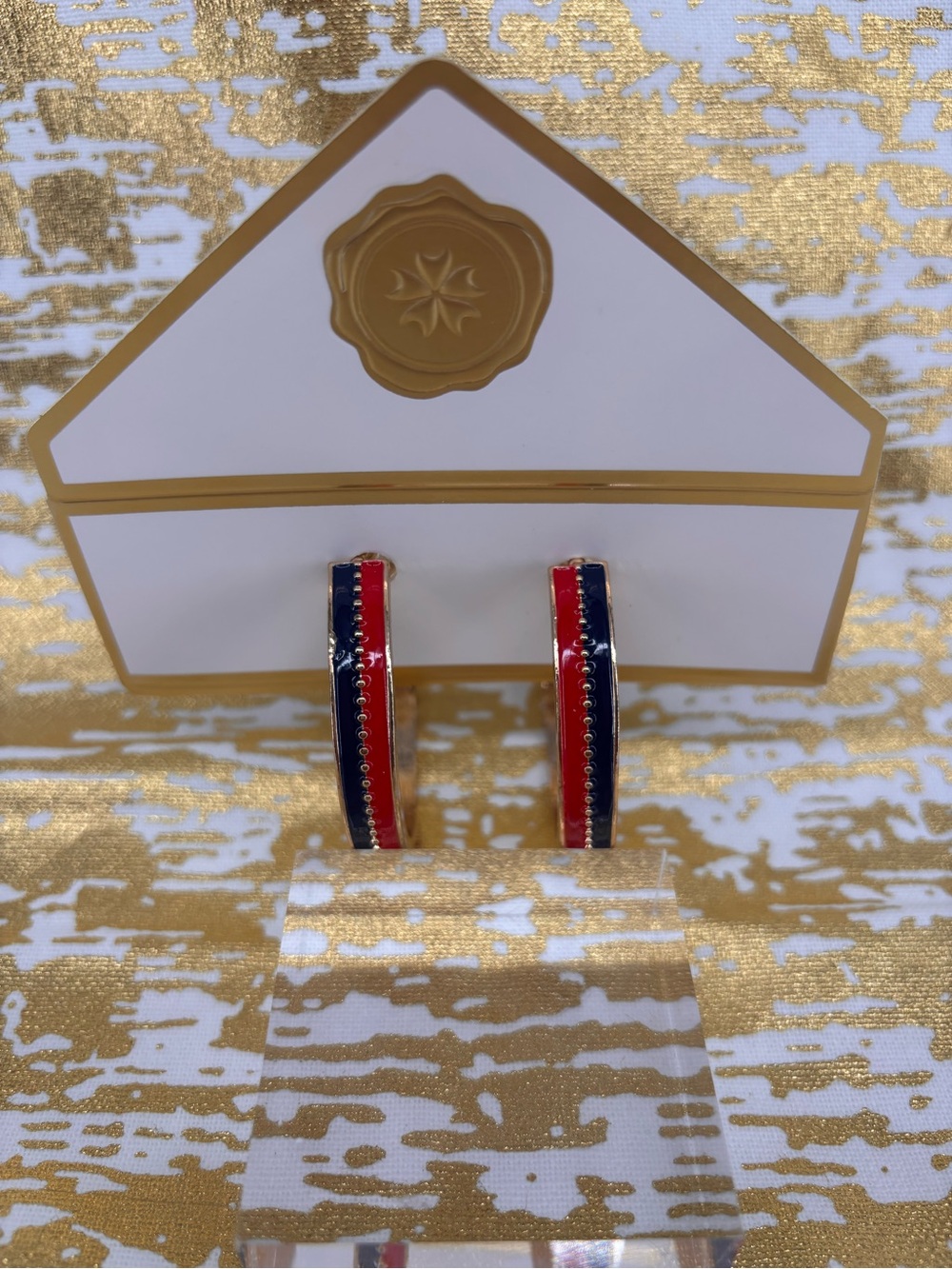 Canvas Style Gold-Tone Red & Navy Enamel Hoop Earrings 2inch Hoops Ole Miss